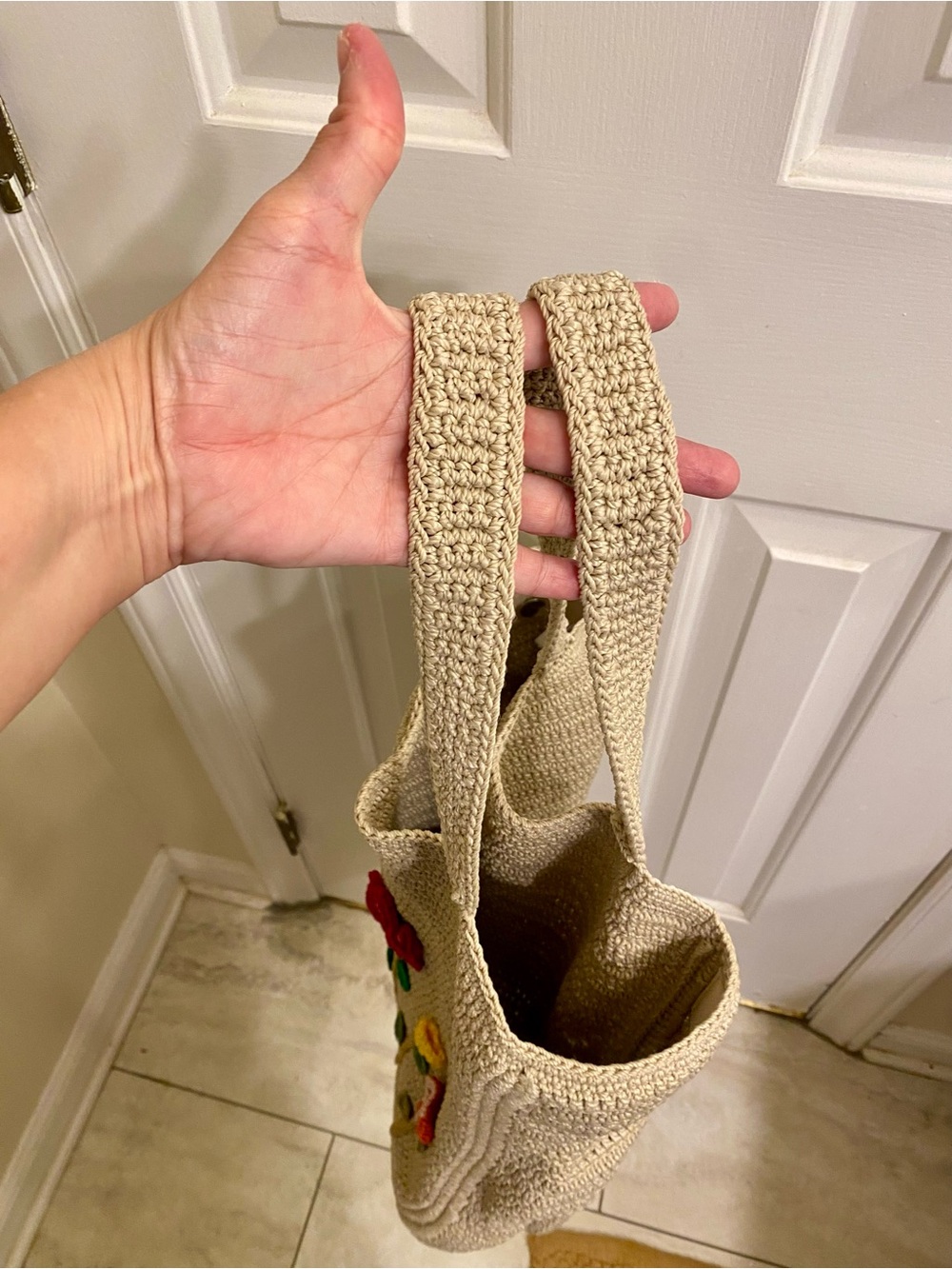 BEAUTIFUL BOHO CROCHET FLORAL LARGE TOTE BAG COTTAGECORE MARKET TOTE BAG PURSE - Picture 13 of 16